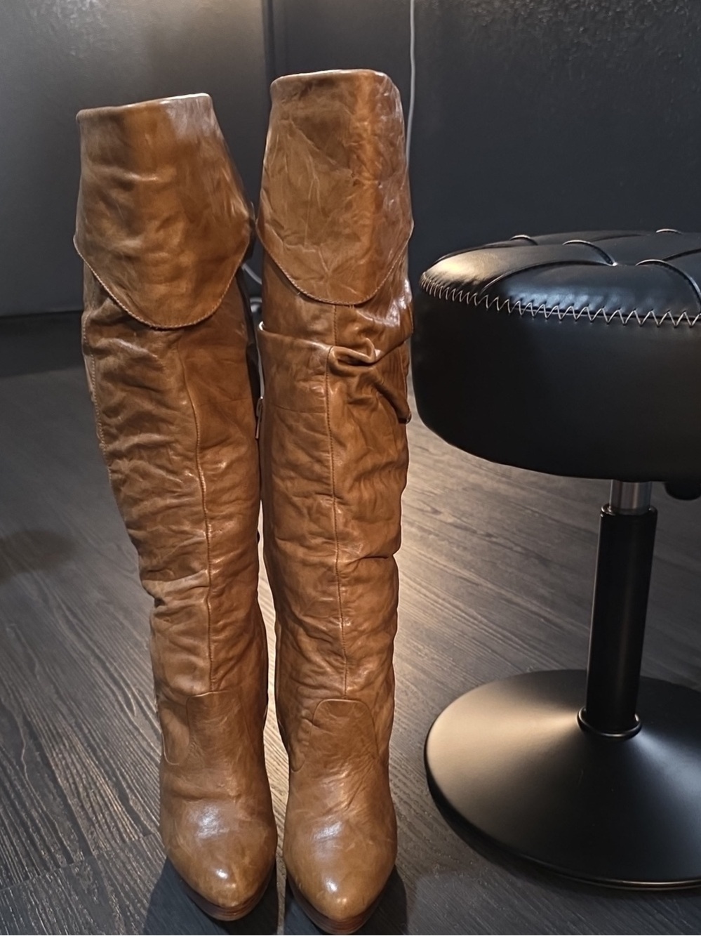 Brown Leather Knee-High Women's Boots